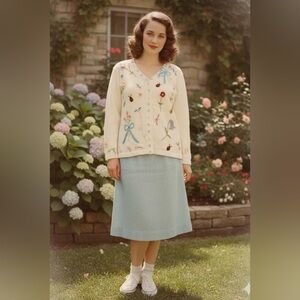 Storybook Knits Flower And Insects Embellished Grandma Core Cardigan Size S